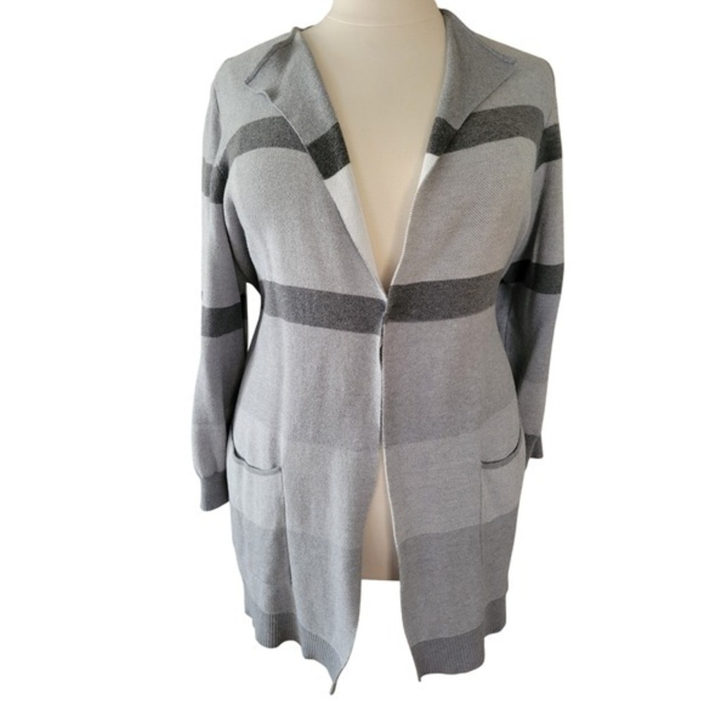 Lane Bryant Grey Striped Open Front Cardigan Sweater Longline Pockets Women Plus